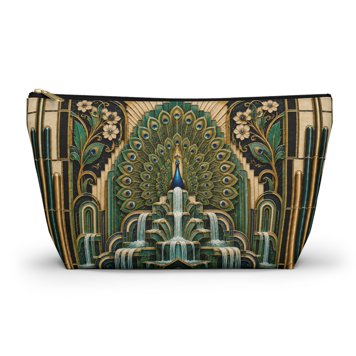 THE PLUME - Emerald Gold | Glamorous Art Deco Makeup Bag - Accessory Cosmetic Pouch