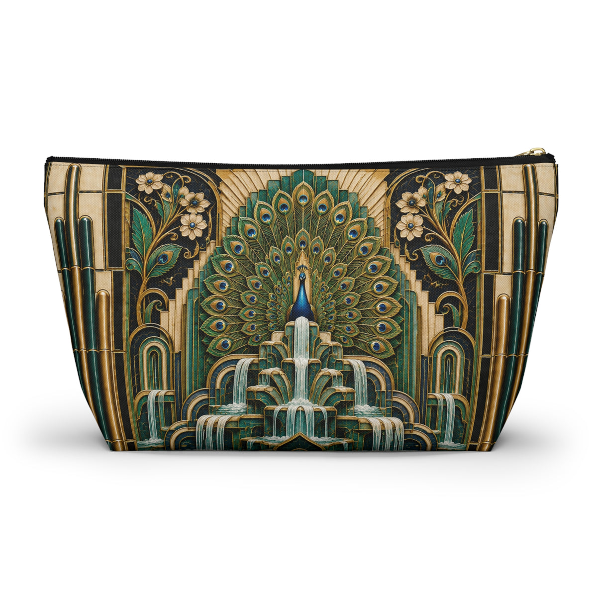THE PLUME - Emerald Gold | Glamorous Art Deco Makeup Bag - Accessory Cosmetic Pouch