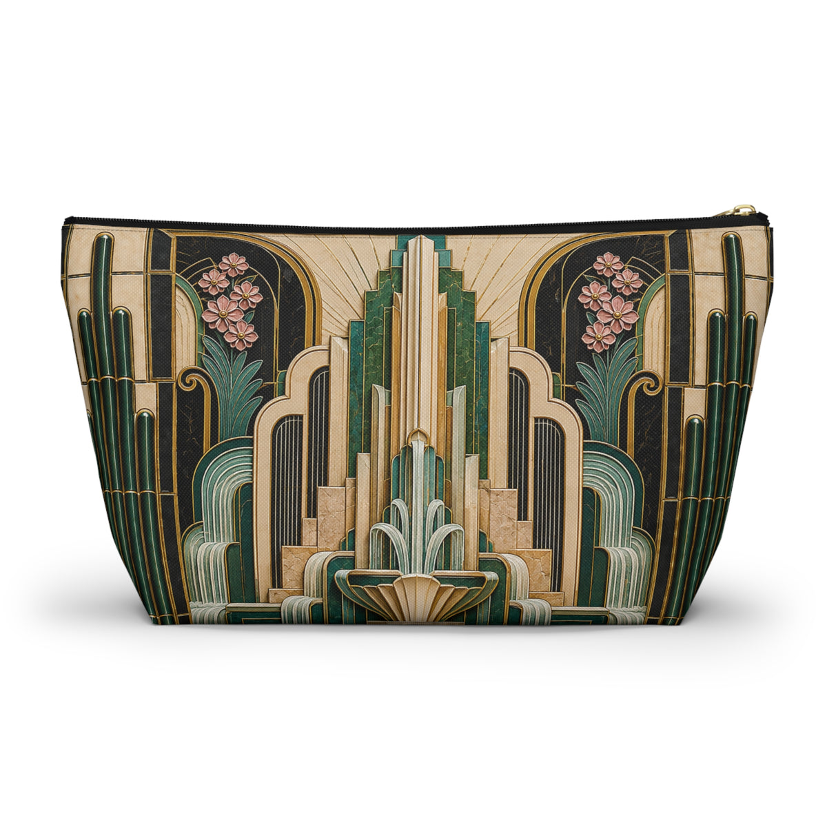 THE PARAMOUNT - Emerald Gold | Glamorous Art Deco Makeup Bag - Accessory Cosmetic Pouch