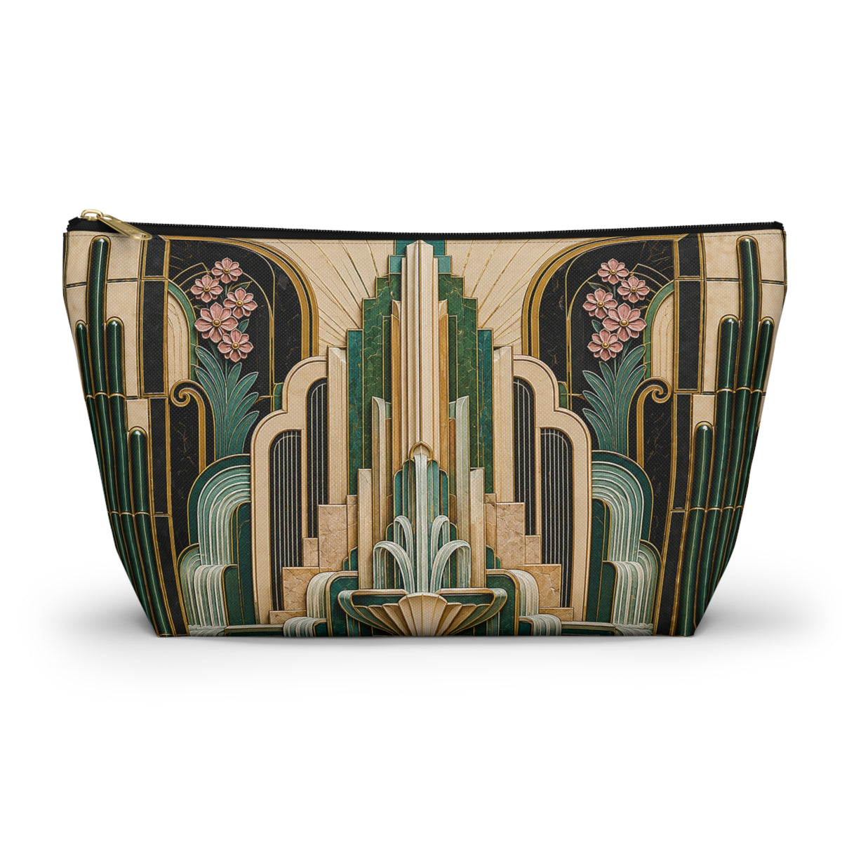 THE PARAMOUNT - Emerald Gold | Glamorous Art Deco Makeup Bag - Accessory Cosmetic Pouch